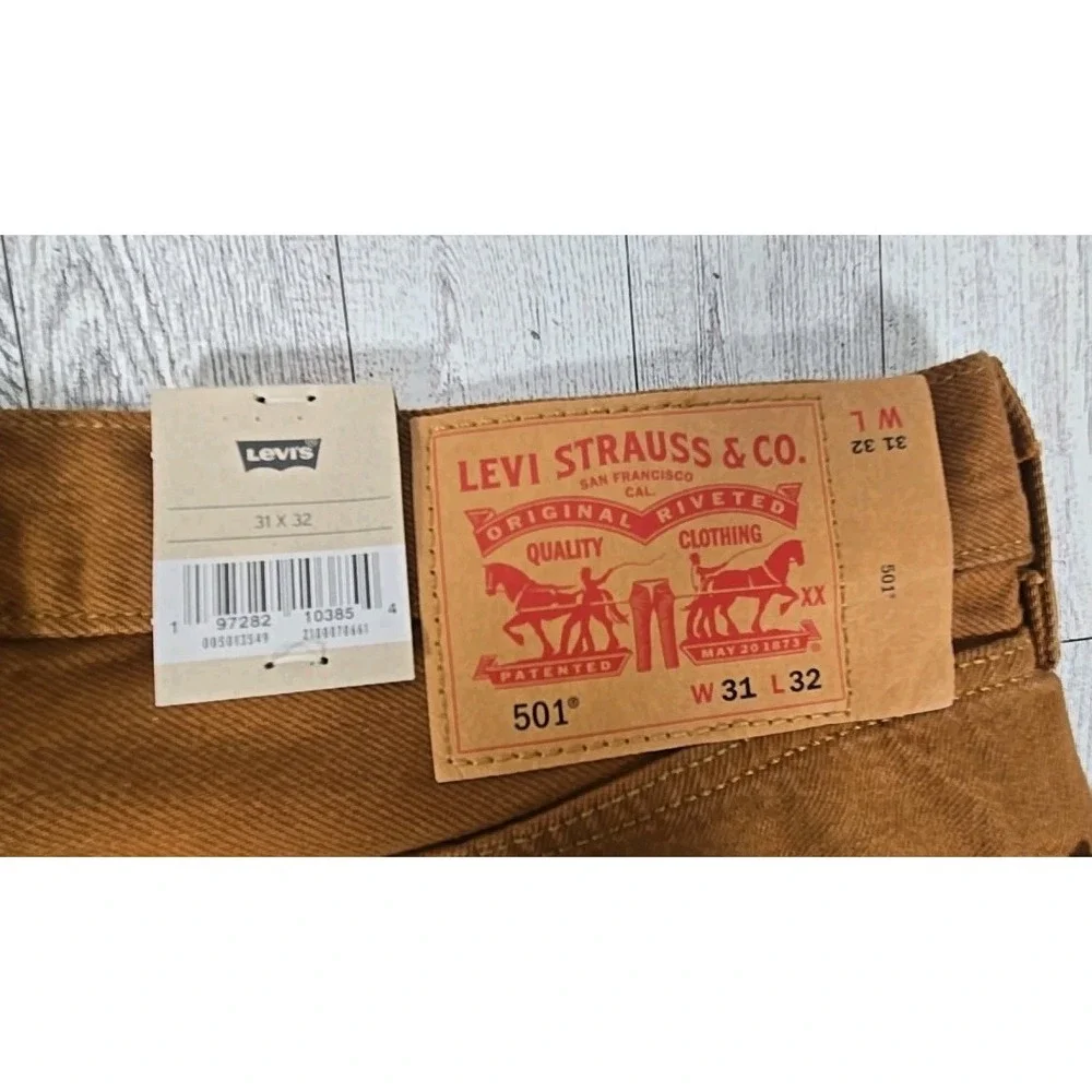 Levi's 501 Mens Jeans 31x32 Straight Leg Brown Sits at Waist Relaxed Thru Thigh